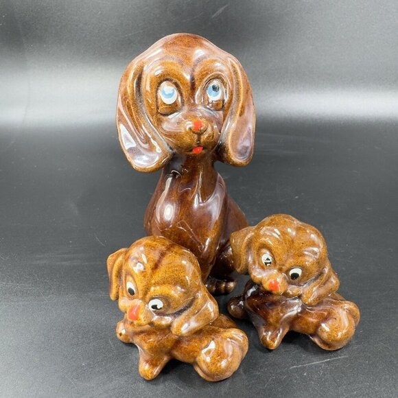 Vintage RedWare Pottery Dog Family Set 3 Made In Japan Figurines Decorative VTG - Picture 15 of 15